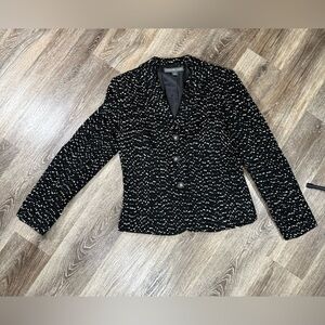 Josephine Chaus Black& White Wool Blend Tweed Blazer Tailored Suit Jacket Preppy